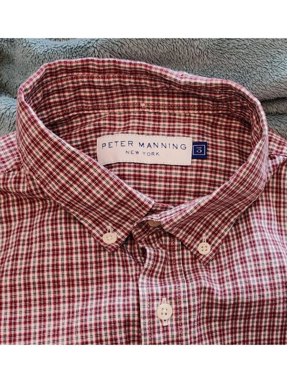 Peter Manning Shirt Size 3 Plaid Button Down Cotton Red Blue White